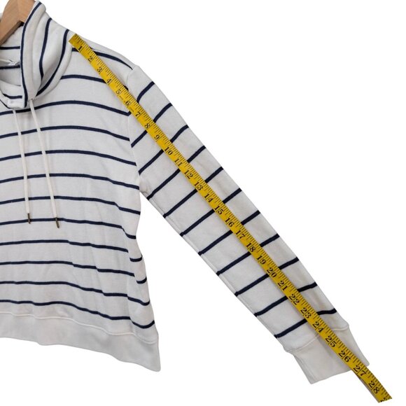 J.CREW Funnelneck Cloudspun Fleece Sweatshirt Womens White Navy Stripe LS Size S - Picture 7 of 8